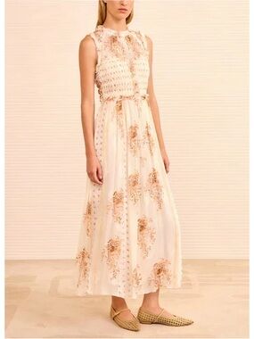 Ulla Johnson Midi Silk-Blend Sleeveless Off-White Ruffle Kasia Dress